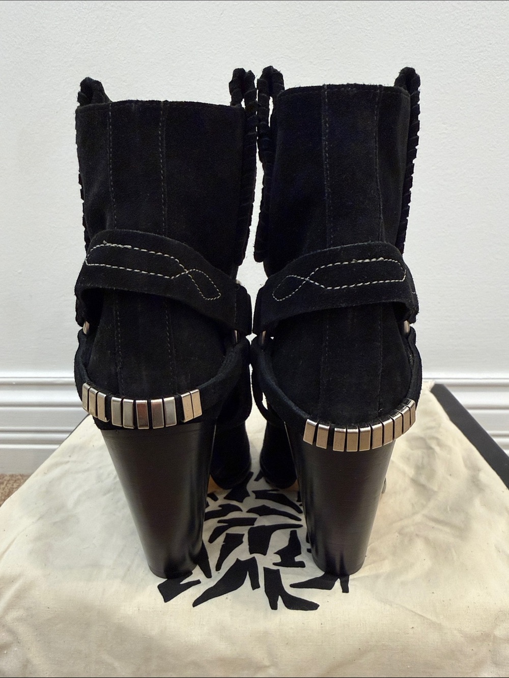 Isabel Marant Black Suede Western Ankle Boots EU 37 Designer Cowboy Booties - Picture 6 of 12